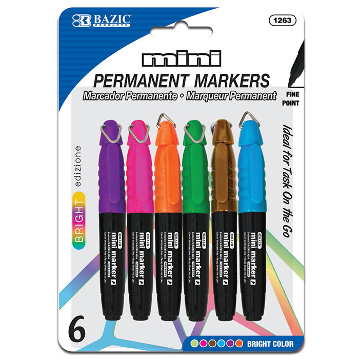 BAZIC Black Fine Tip Permanent Markers w/ Pocket Clip (8/Pack