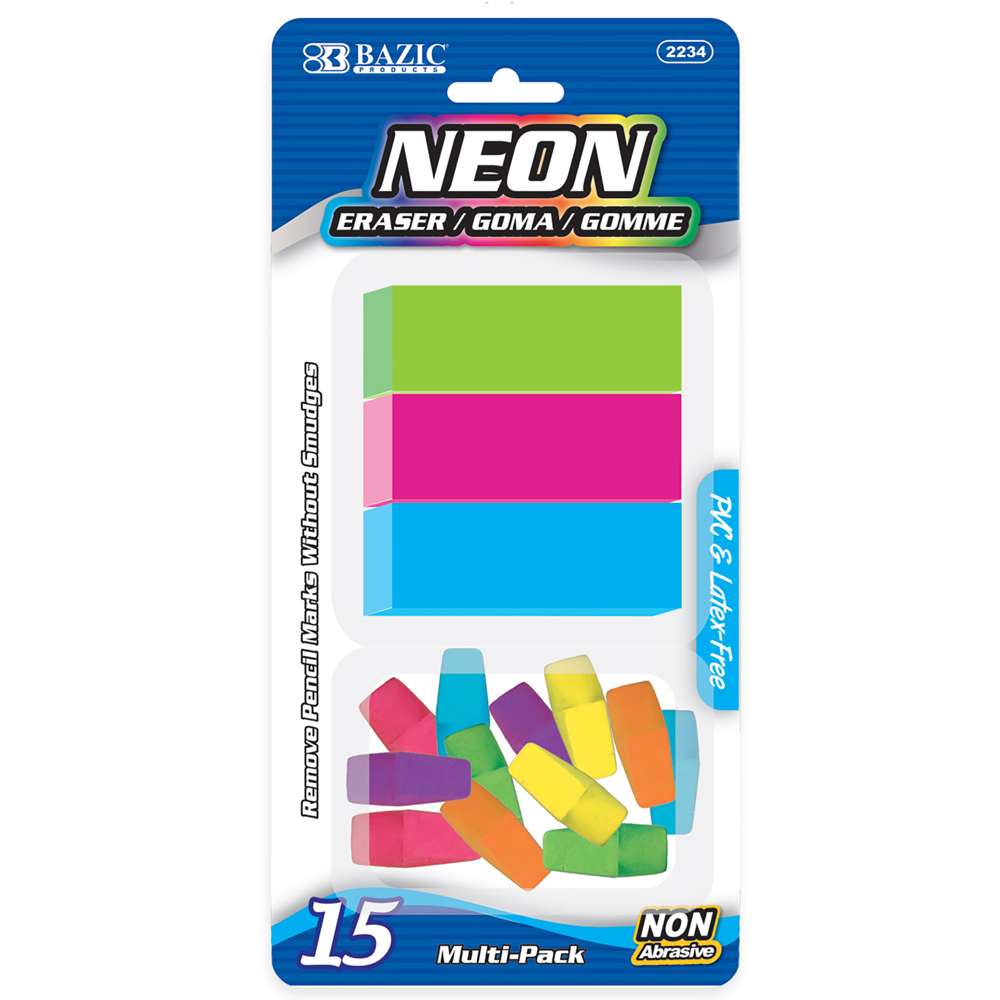 BAZIC Neon Eraser Sets ( 15/Pack)