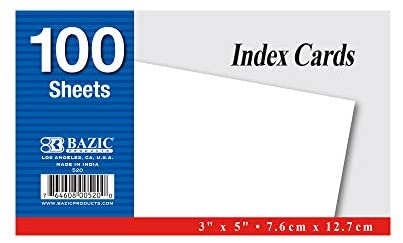 Bazic 100 Count 3 x 5 Ruled Colored Index Card