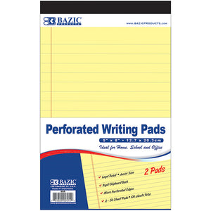 BAZIC 50 CT. 5" * 8" CANARY JR. PERFORATED WRITING PAD