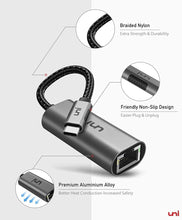 Load image into Gallery viewer, UNI USB-C to Ethernet Adapter, USB Thunderbolt 3 Gray