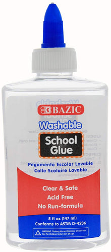 BAZIC 5OZ. (147 ML) WASHABLE CLEAR COLOR SCHOOL GLUE W/PDQ