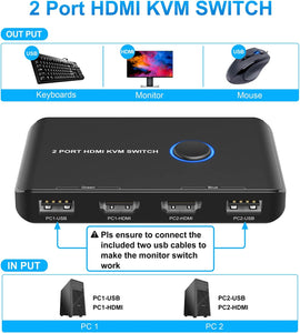 ABLEWE KVM Switch HDMI 2 Port Box, Support UHD 4K@60Hz,with 2 USBCable and 2 HDMI Cable