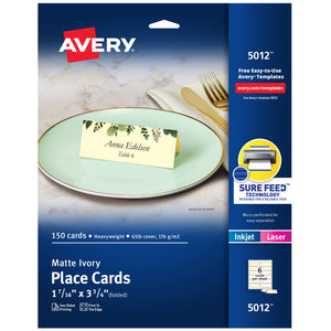 Avery® Place Cards, Uncoated, Ivory, Two-Sided Printing, 1-7/16" x 3-3/4", 150 Cards (5012)
