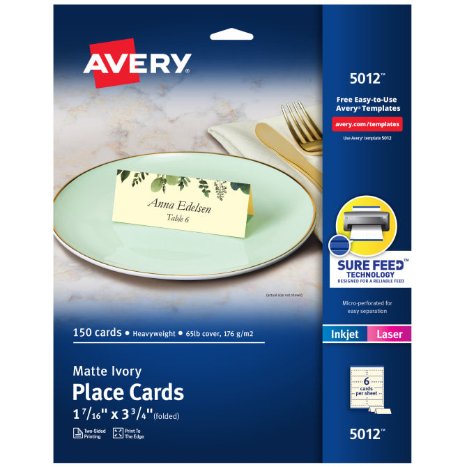 Avery® Place Cards, Uncoated, Ivory, Two-Sided Printing, 1-7/16