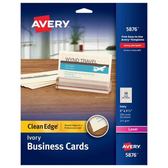 Avery® Clean Edge® Business Cards, Ivory, True Print&Reg; Two-Sided Printing, 2