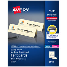 Load image into Gallery viewer, Avery® Medium Tent Cards, Embossed Ivory, Uncoated, Two-Sided Printing, 2-1/2&quot; x 8-1/2&quot;, 100 Cards (5914)