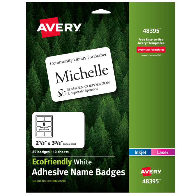 Avery® EcoFriendly Adhesive Name Badges, 2-1/3