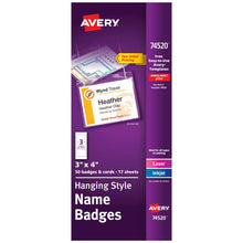 Load image into Gallery viewer, Avery® Top-Loading Hanging Name Badges, 3&quot; x 4&quot;, 50 Badges (74520)