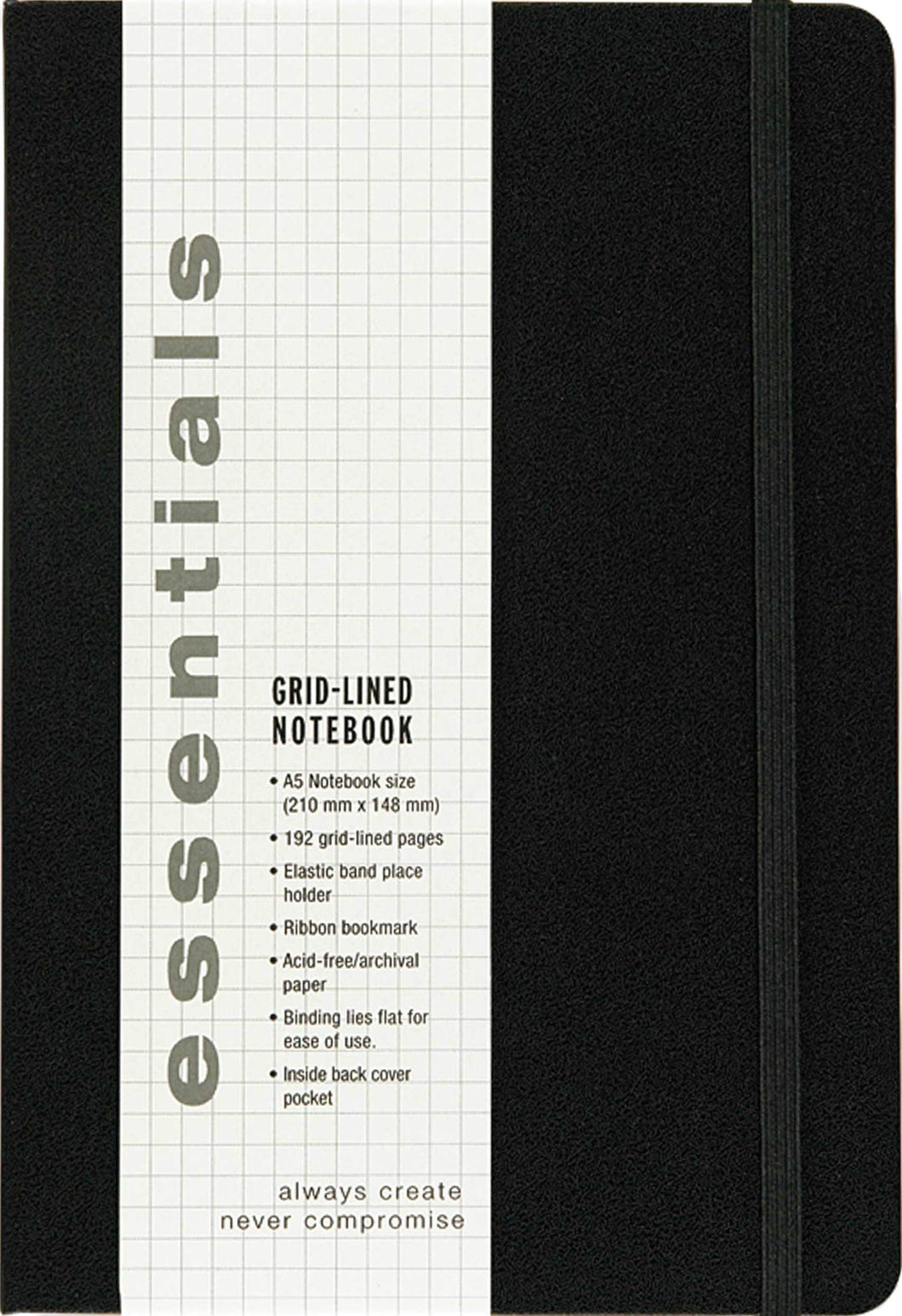 Essentials Large Black Grid-Lined Notebook