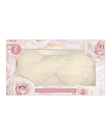 KENSIE IVORY SATIN PILLOW CASE AND EYE MASK SET